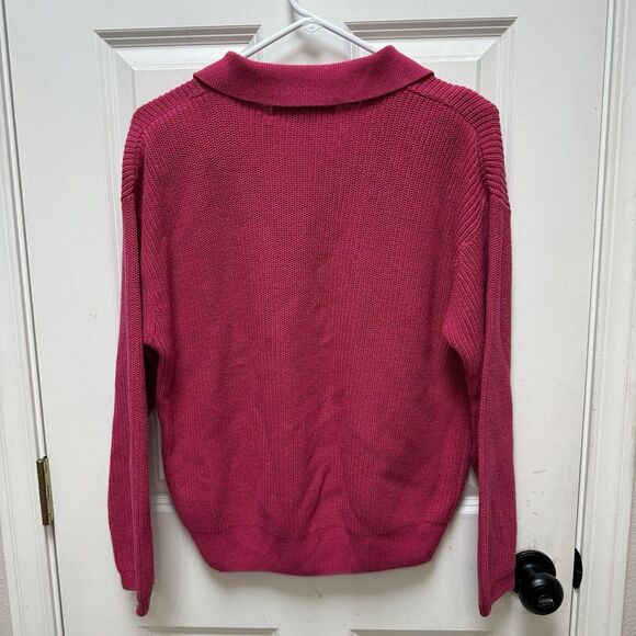 Norm Thompson womens Sweater M/P Pullover Collared Linen Blend Pink Marled Knit - Picture 2 of 6